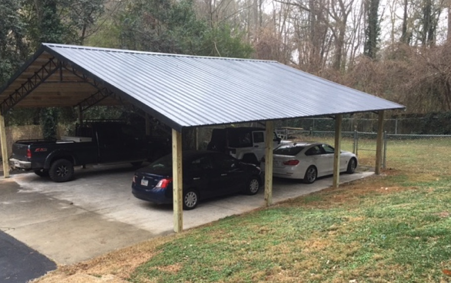 Outdoor pole barn pavilion for cars